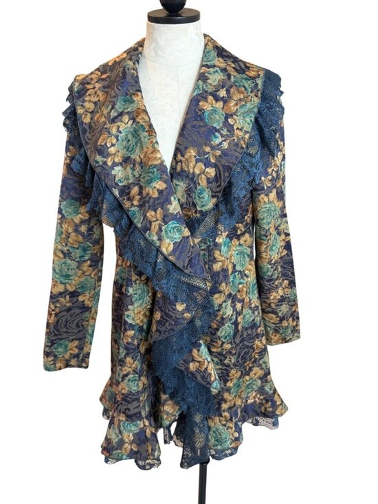 Rossi Romi Jackets & Blazers - Rossi Roma Womens Floral Lace Coat Jacket Size Large Ruffle Trim Italian Vintage